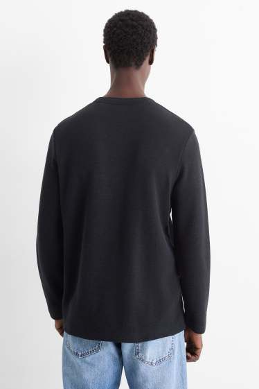 Herren - Henley Shirt - Regular Fit - strukturiert - schwarz