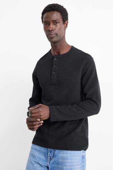 Herren - Henley Shirt - Regular Fit - strukturiert - schwarz