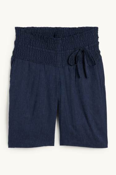 Donna - Bermuda premaman - misto lino - arricciature - blu scuro