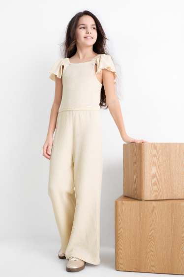 Děti - dívky - Overal - strukturovaný - béžová