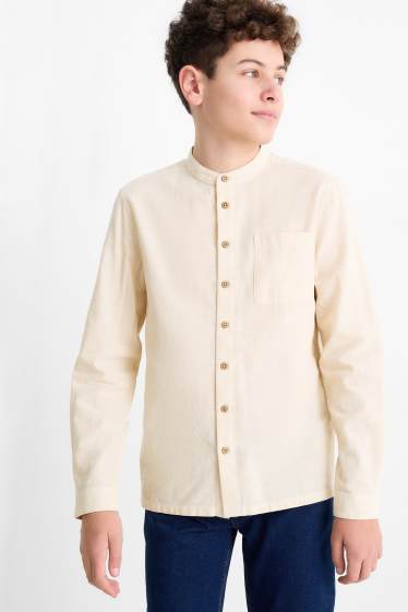 Kinder Jungen - Hemd mit Leinen-Anteil - hellbeige