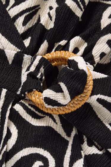 Donna - Vestito a portafoglio - con motivi - tessuto tramato - nero / beige