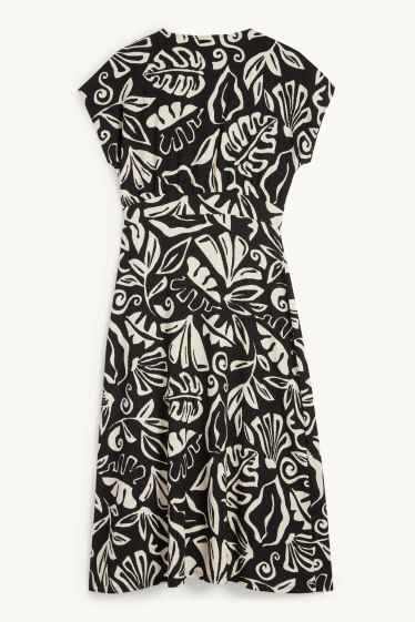 Donna - Vestito a portafoglio - con motivi - tessuto tramato - nero / beige