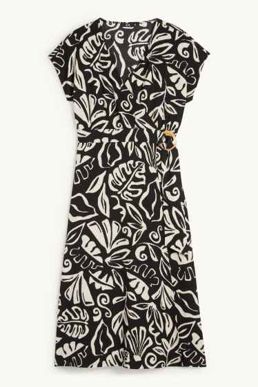 Donna - Vestito a portafoglio - con motivi - tessuto tramato - nero / beige