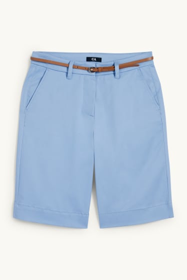 Damen - Bermudas mit Gürtel - Mid Waist - blau