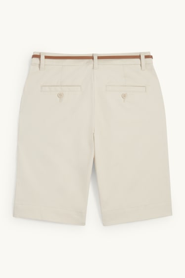 Dámské - Bermudy s páskem - mid waist - světle béžová