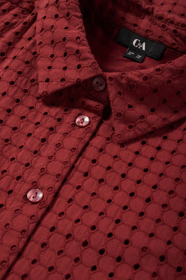 Damen - Blusenkleid - Broderie Anglaise - bordeaux