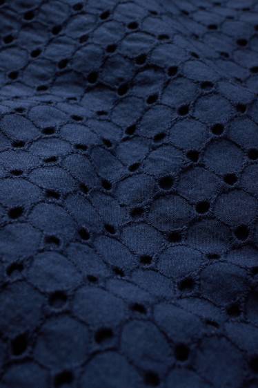 Damen - Blusenkleid - Broderie Anglaise - dunkelblau
