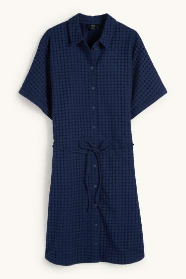 Damen - Blusenkleid - Broderie Anglaise - dunkelblau