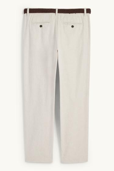 Men - Chinos with belt and linen content - regular fit - light beige