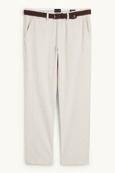 Men - Chinos with belt and linen content - regular fit - light beige