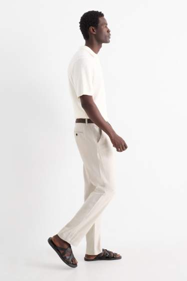 Men - Chinos with belt and linen content - regular fit - light beige