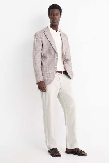 Men - Chinos with belt and linen content - regular fit - light beige