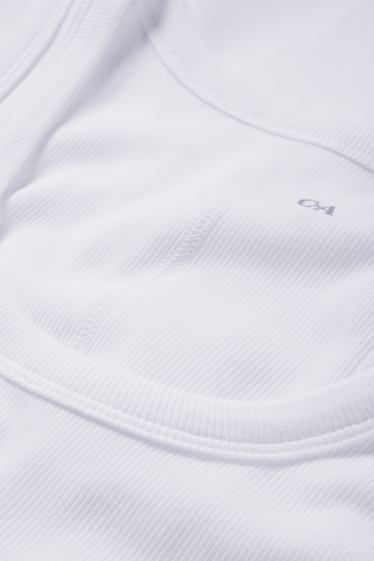 Donna - Top basic - a coste - bianco crema