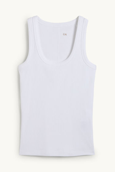 Donna - Top basic - a coste - bianco crema