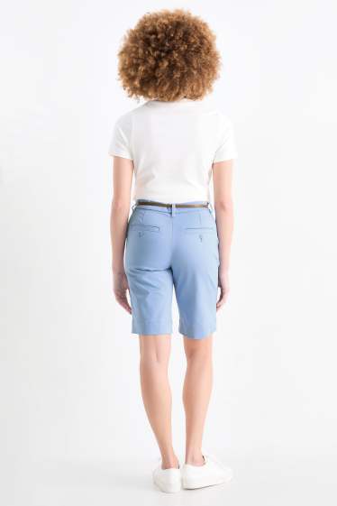 Damen - Bermudas mit Gürtel - Mid Waist - blau