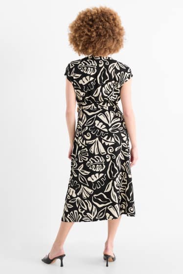 Donna - Vestito a portafoglio - con motivi - tessuto tramato - nero / beige