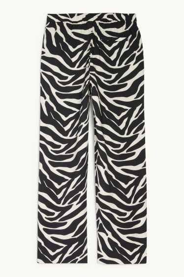 Femmes - Pantalon en toile - high waist - wide leg - à motif - noir / beige