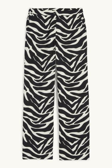 Femmes - Pantalon en toile - high waist - wide leg - à motif - noir / beige