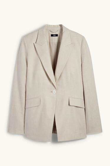 Dames - Oversized blazer, deels met linnen - beige
