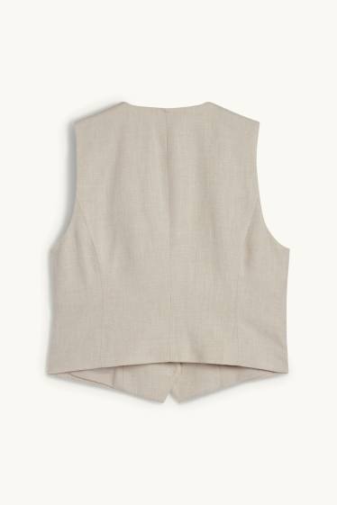 Dames - Business-gilet, deels met linnen - relaxed fit - beige