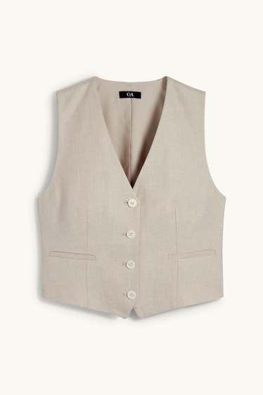 Dames - Business-gilet, deels met linnen - relaxed fit - beige