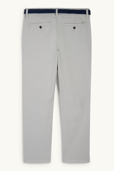 Pánské - Kalhoty chino s páskem - regular fit - světle šedá