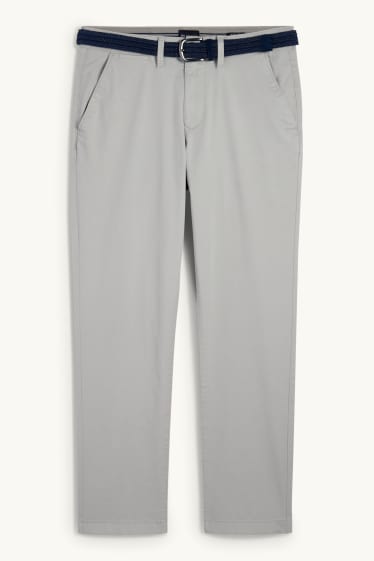 Pánské - Kalhoty chino s páskem - regular fit - světle šedá