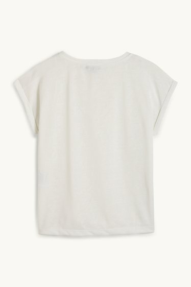 Femmes - T-shirt à col V - regular fit - blanc