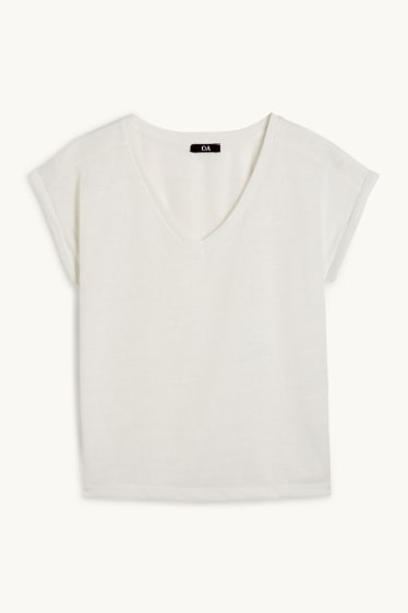 Femmes - T-shirt à col V - regular fit - blanc