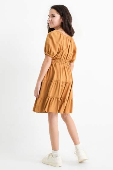 Kinder Mädchen - Kleid mit Leinen-Anteil - hellbraun