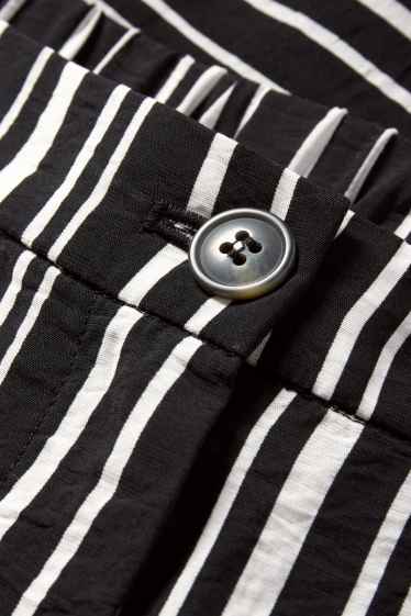 Women - Cloth trousers - high waist - wide leg - striped - black / white