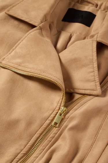 Damen - Crop Bikerjacke - Velourslederimitat - beige