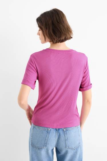 Femmes - Haut Henley - slim fit - finition côtelée - violet