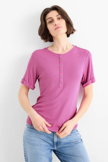 Femmes - Haut Henley - slim fit - finition côtelée - violet