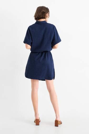 Damen - Blusenkleid - Broderie Anglaise - dunkelblau