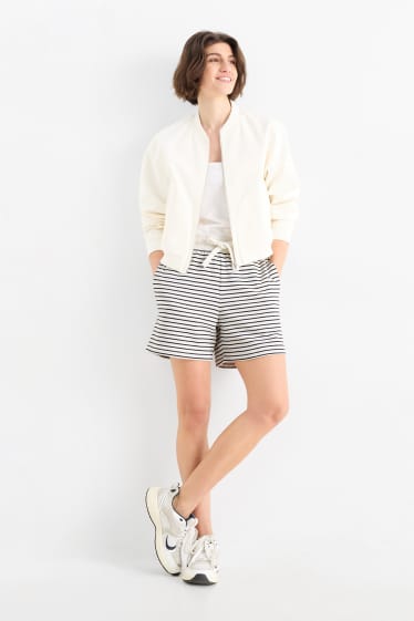 Femmes - Short en molleton - à rayures - blanc / noir