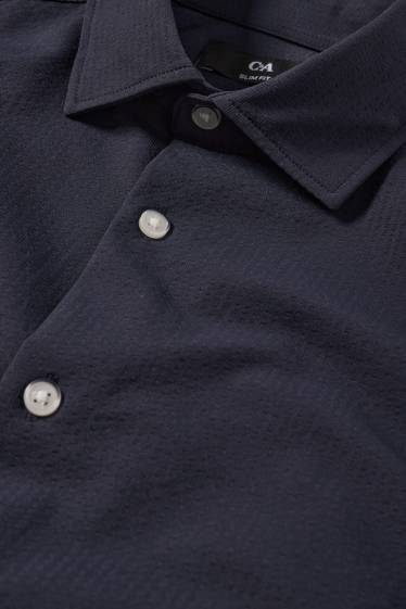 Heren - Business-overhemd - slim fit - cut away - met structuur - donkerblauw