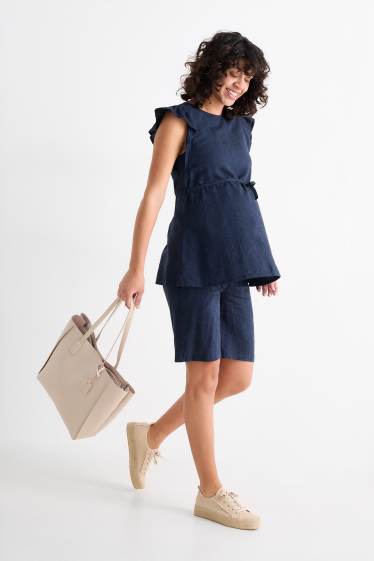 Donna - Bermuda premaman - misto lino - arricciature - blu scuro