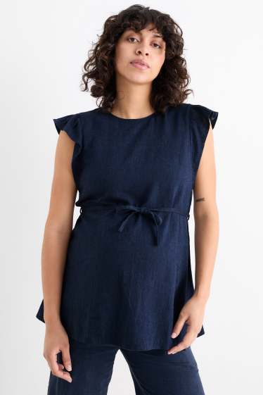 Femmes - Chemisier de grossesse - lin mélangé - bleu foncé