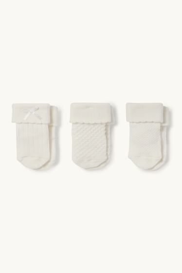 Baby: meisjes - Set van 3 paar - newbornsokken - met structuur - wit