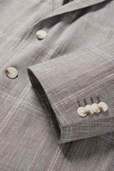 Herren - Sakko mit Leinen-Anteil - Regular Fit - Stretch - kariert - beige-melange