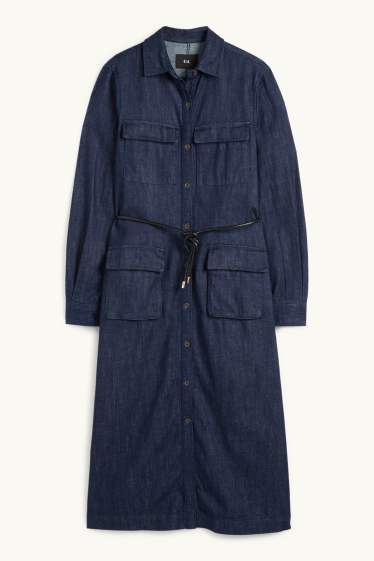 Women - Denim shirt dress - denim-dark blue