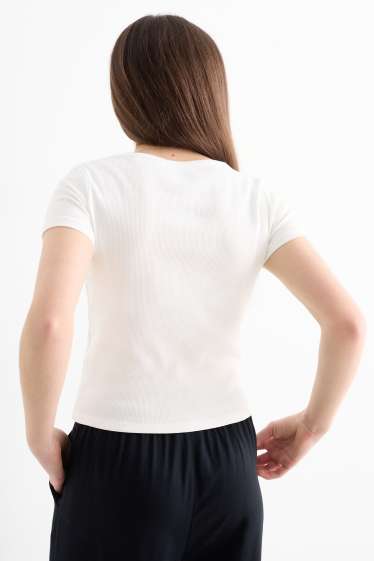 Enfants filles - Lot de 3 - T-shirts - côtelés - noir / blanc