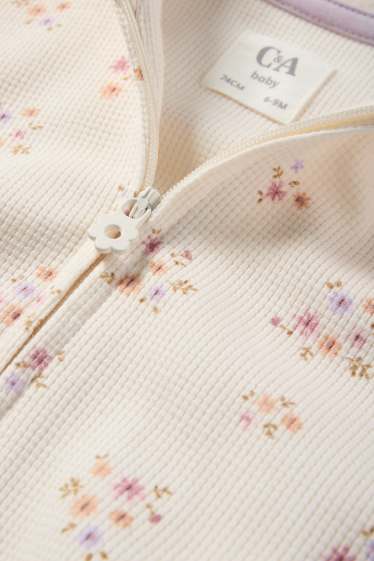 Bébés filles - Sweat zippé en molleton à capuche pour bébé - à fleurs - texturé - blanc crème