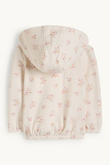 Bébés filles - Sweat zippé en molleton à capuche pour bébé - à fleurs - texturé - blanc crème
