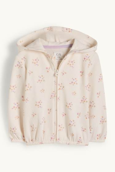 Bébés filles - Sweat zippé en molleton à capuche pour bébé - à fleurs - texturé - blanc crème