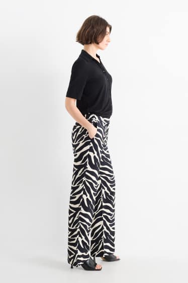 Femmes - Pantalon en toile - high waist - wide leg - à motif - noir / beige