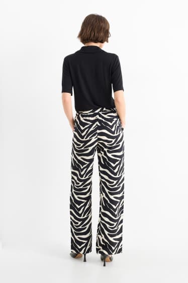 Femmes - Pantalon en toile - high waist - wide leg - à motif - noir / beige