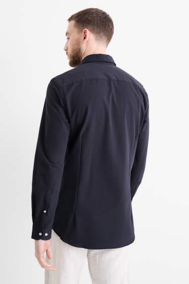 Heren - Business-overhemd - slim fit - cut away - met structuur - donkerblauw